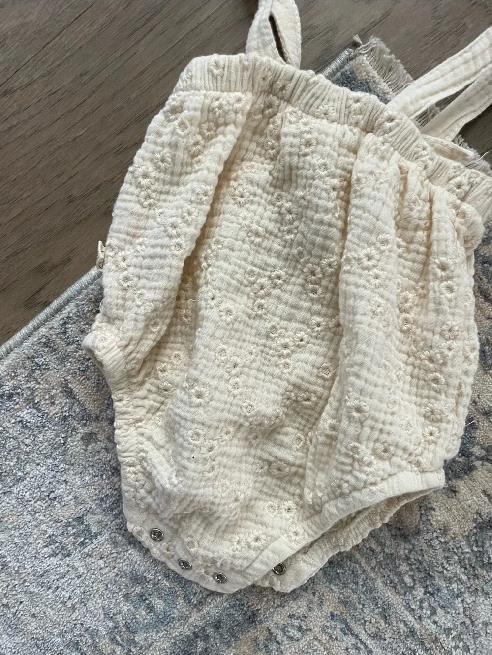 Cream Textured Eyelet Baby One-Piece Romper